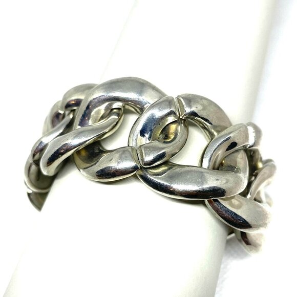 Chunky Chain Bangle Bracelet Silver Tone Biker Rockstar Hip Hop Italian - Picture 1 of 4